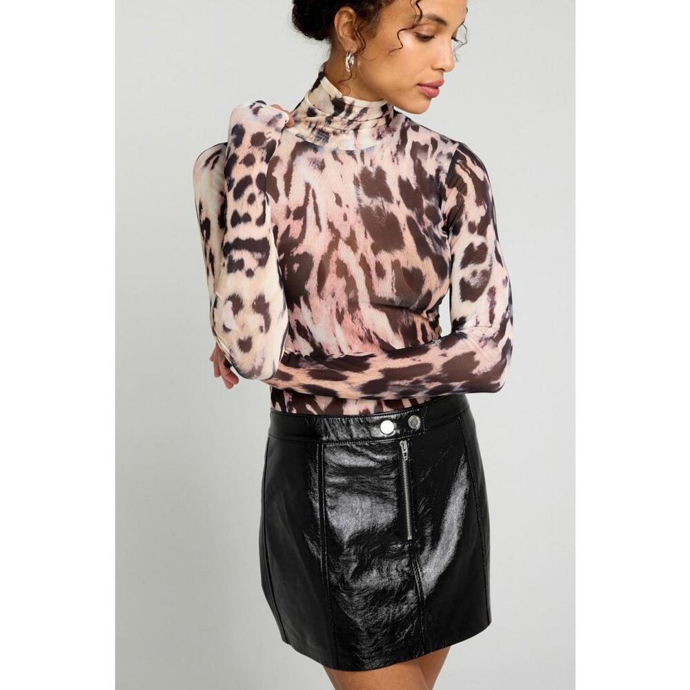 AFRM Multicolored Zadie Turtleneck Mesh Top Size XS/TP with Iron Marks